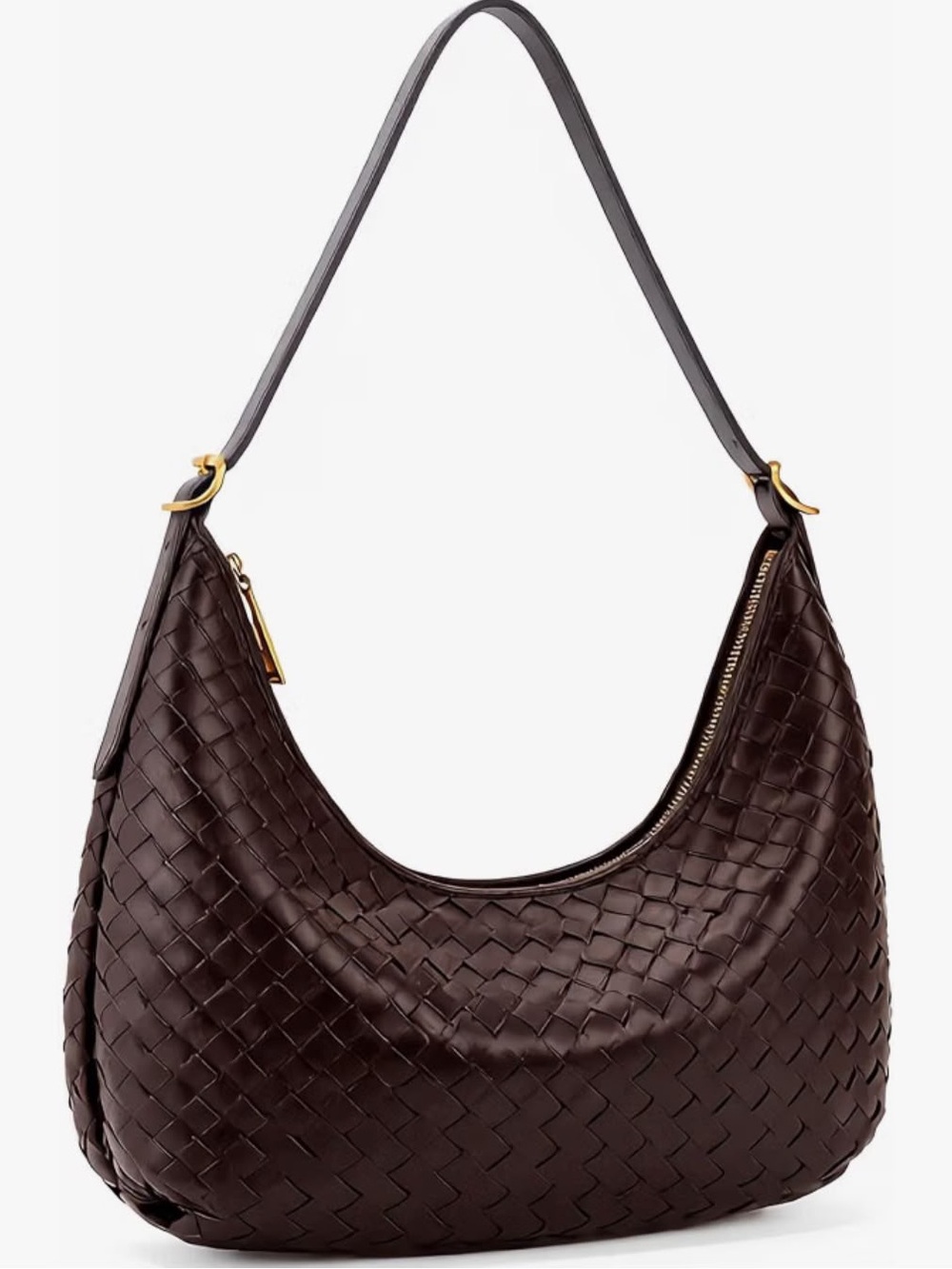 Woven Leather Hobo Bag in Dark Brown
